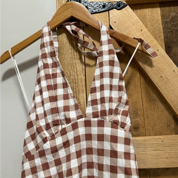 Free People Cecil Checker Print Halter Neck Drop Waist Mini Dress - Picture 3 of 6